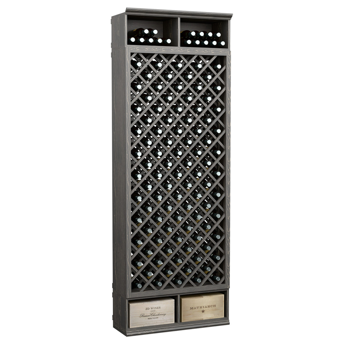 Gray 8FT wine bottle storage cabinet with diamond lattice and top bottle rows