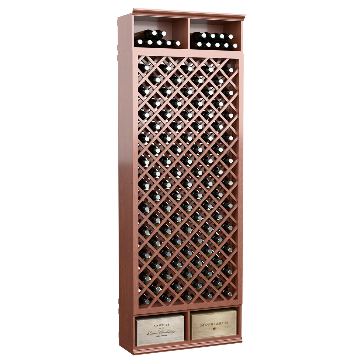 Warm red 8FT wine bottle storage cabinet with diamond lattice and top bottle rows