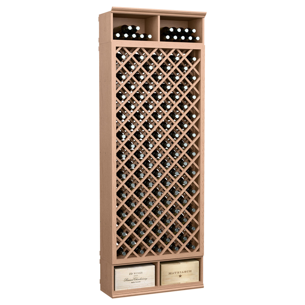 Natural wood 8FT wine bottle storage cabinet with diamond lattice and top bottle rows