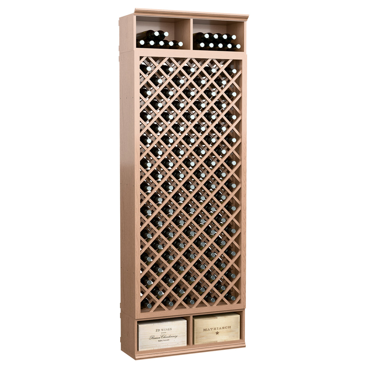 Light natural 8FT wine bottle storage cabinet with diamond lattice and top bottle rows