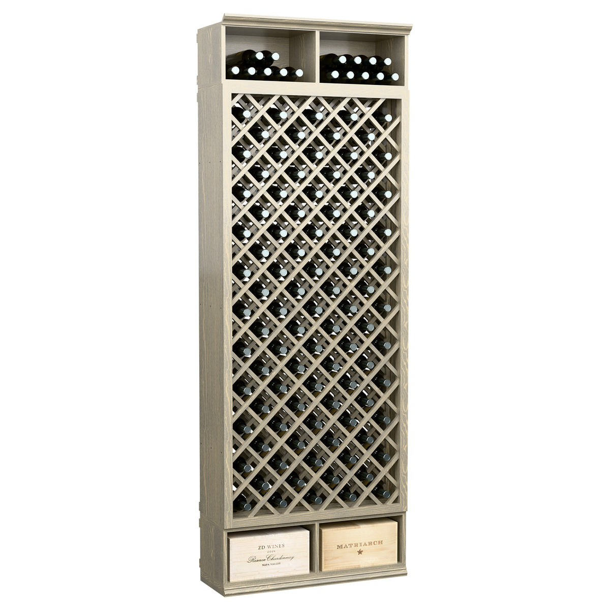 8-ft wine bottle rack in light gray/white with diamond lattice and top bottle openings
