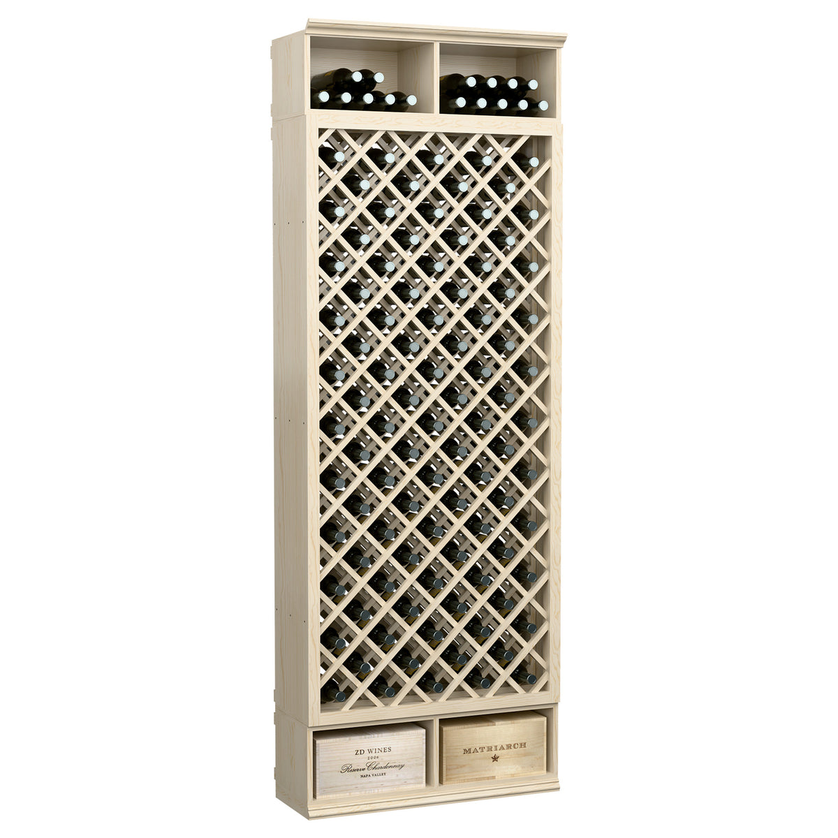 8-ft wine bottle rack in light gray/white with crisscross diamond lattice grid