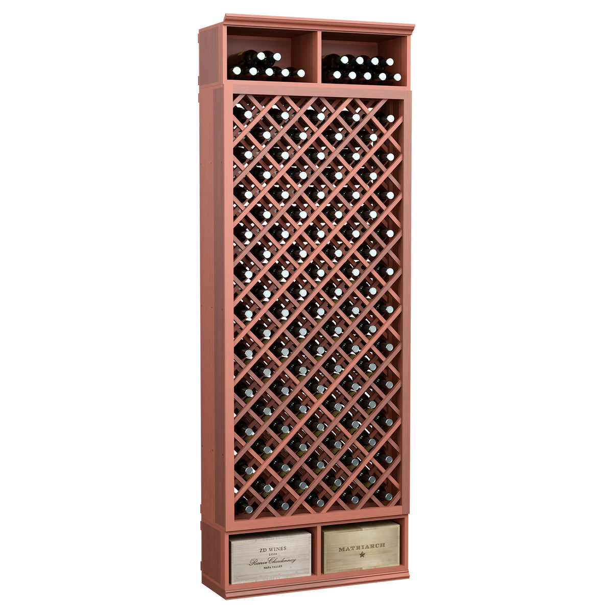 8ft wine bottle diamond wine bin with red-brown frame and diamond bottle lattice front