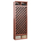 8ft wine bottle diamond wine bin with red-brown frame, top bottle rows, and diamond lattice