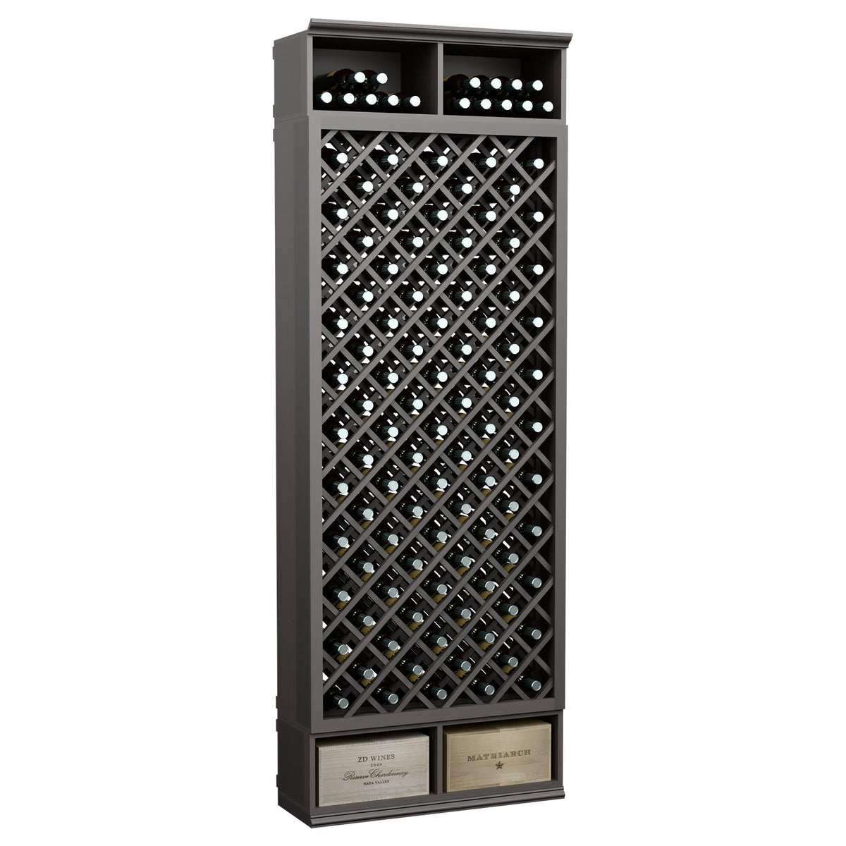 8ft wine bottle diamond wine bin with dark charcoal frame and diamond bottle lattice front