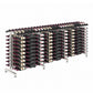 Double-sided wine bottle display rack with silver metal frame and dense bottle storage.