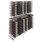 Two-sided wine bottle display rack with two bottle levels and tightly packed bottles