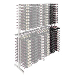 Double-sided wine bottle display rack extension with metal frame and clear backing panels