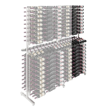 Double-sided wine bottle display rack extension with metal frame and clear backing panels