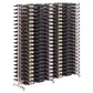 Double-sided wine bottle display rack with light silver frame and dense bottle rows
