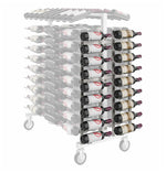 Brushed nickel wine bottle rack end cap with bottle holders and top rail