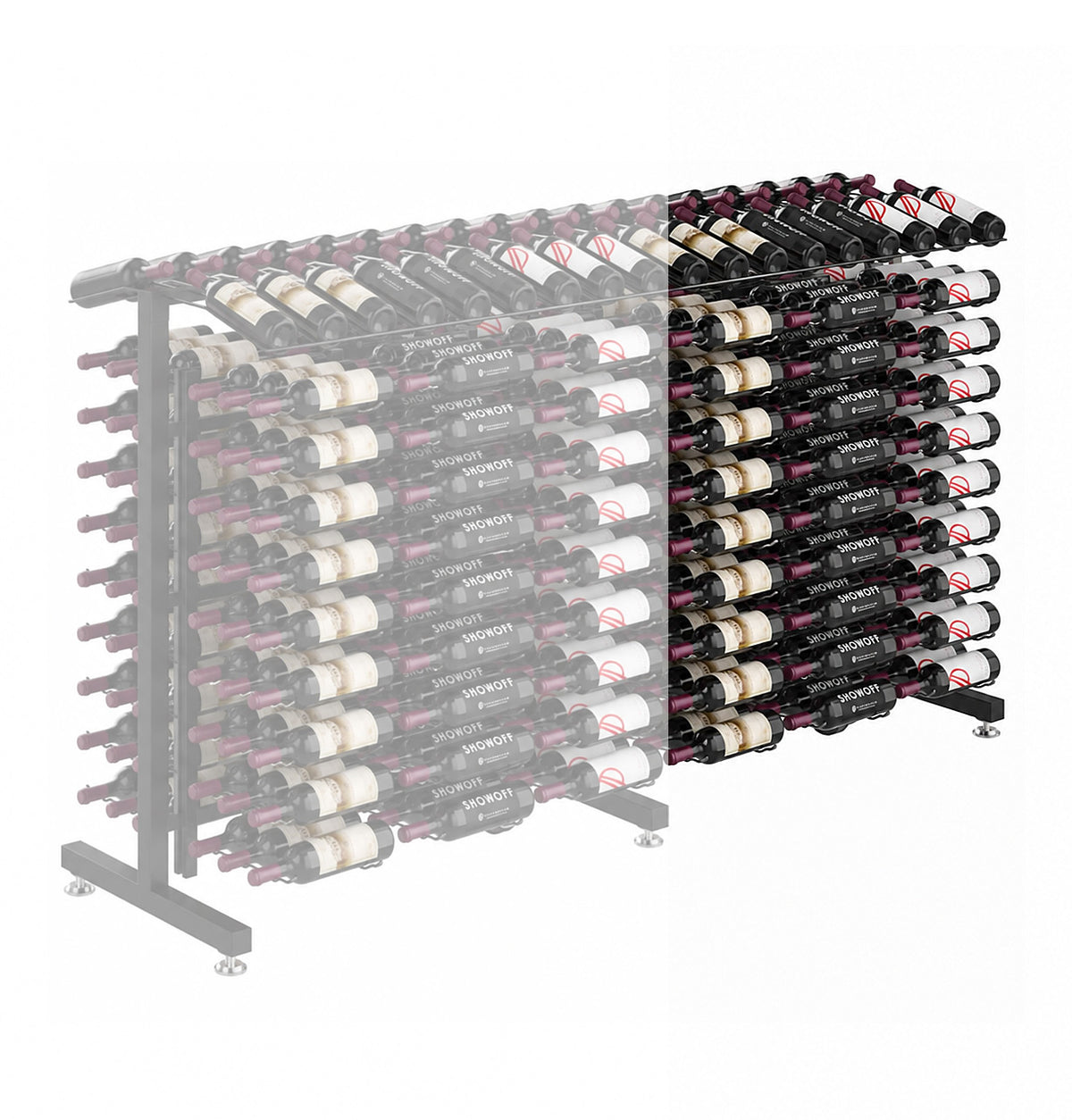 3ft wine rack extension with clear front divider and mixed red and white bottle rows