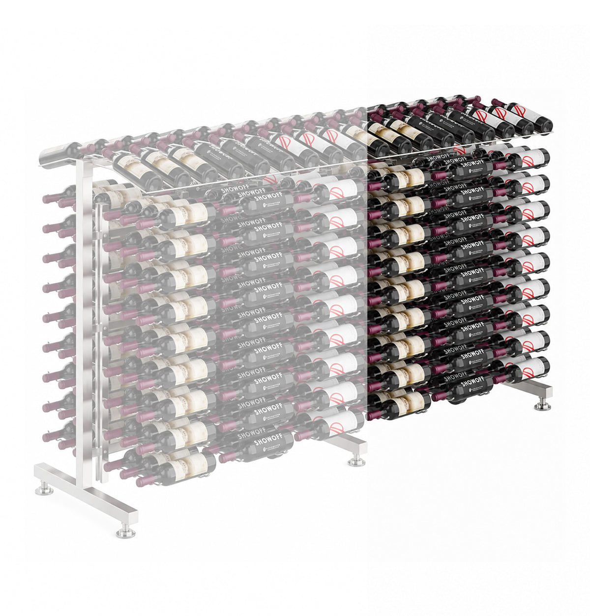 3ft wine rack extension with clear front divider and bottle storage on both sides