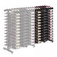 Wine rack extension with clear divider panel and dense bottle rows, light gray frame