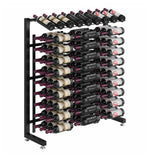 Single-sided wine rack with dark frame and multiple rows of wine bottles