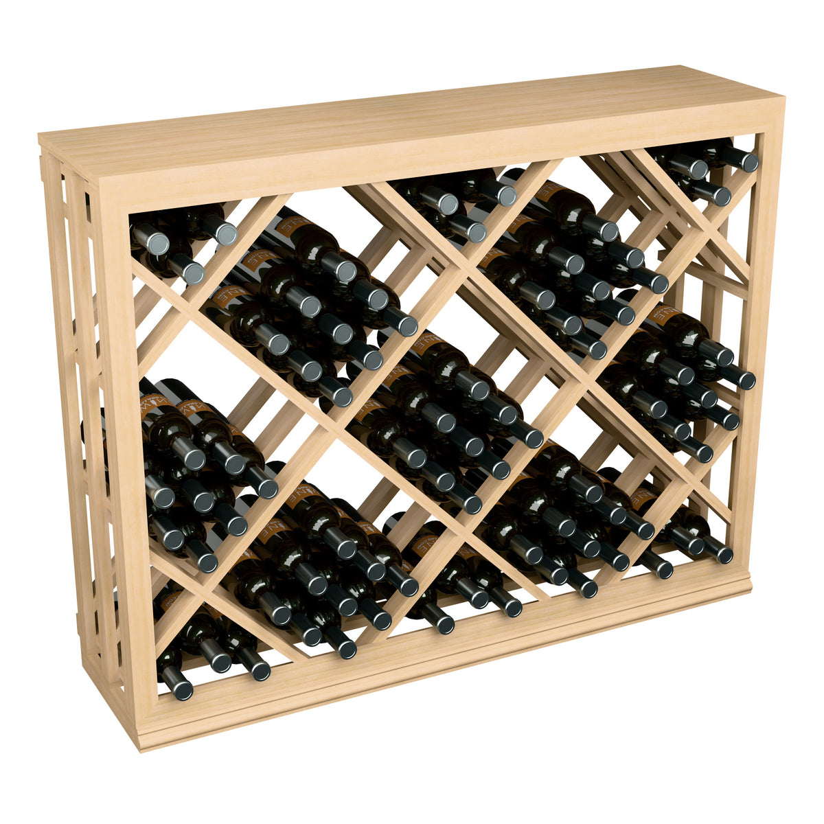 Half-height lattice diamond wine bin, light natural wood, open front bottle storage