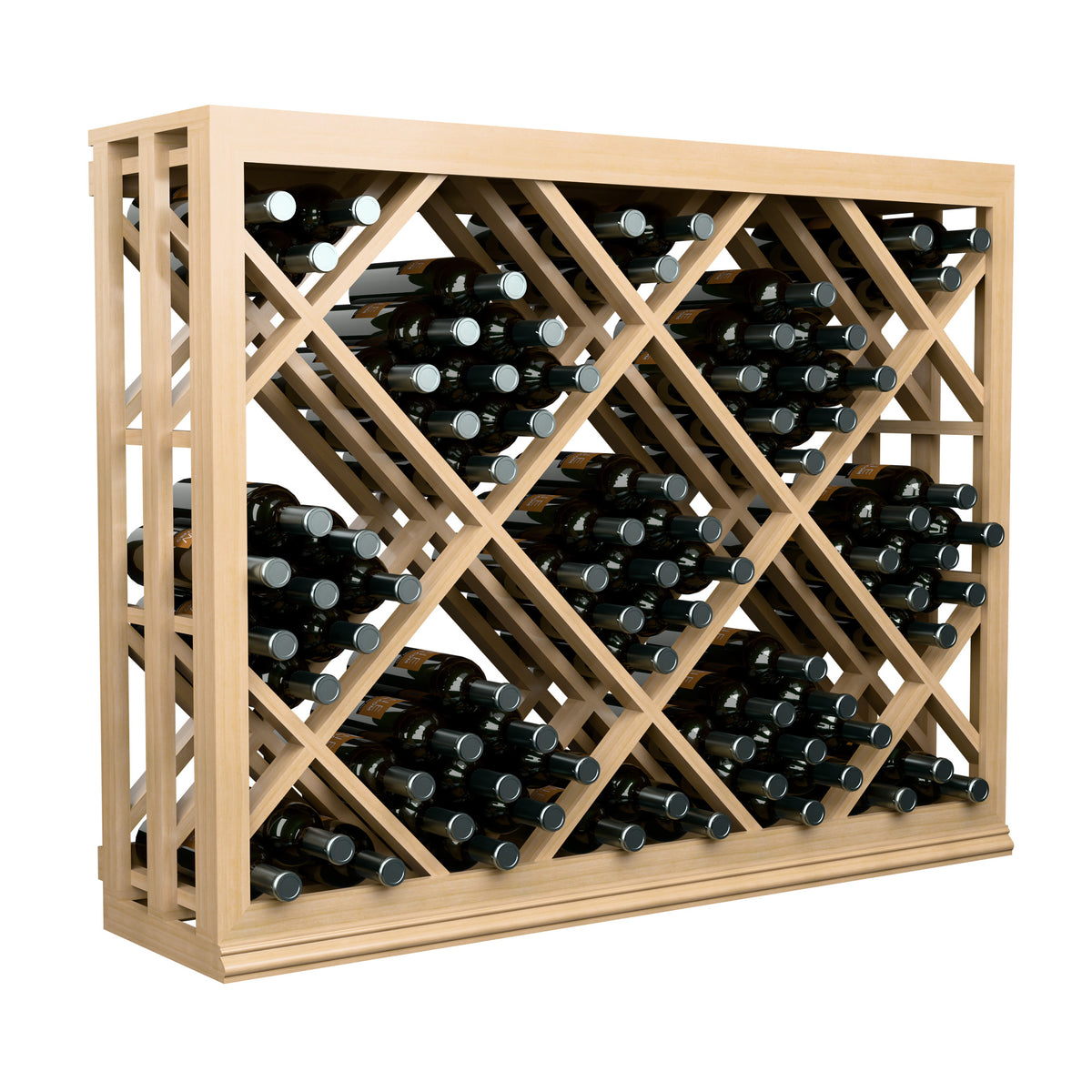 Half-height lattice diamond wine bin, light wood grid front for wine bottle storage