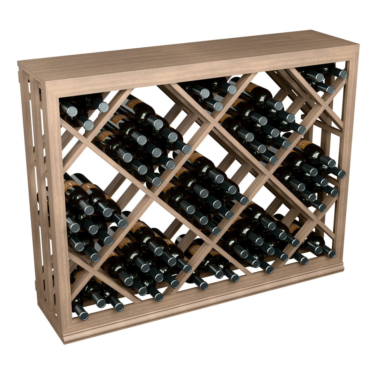 Half-height lattice diamond wine bin, light brown wood, open-front wine bottle storage