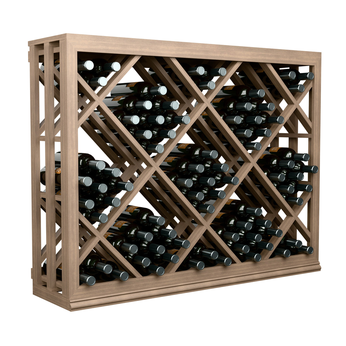 Half-height lattice diamond wine bin, light brown wood, front view with lattice bottle racks