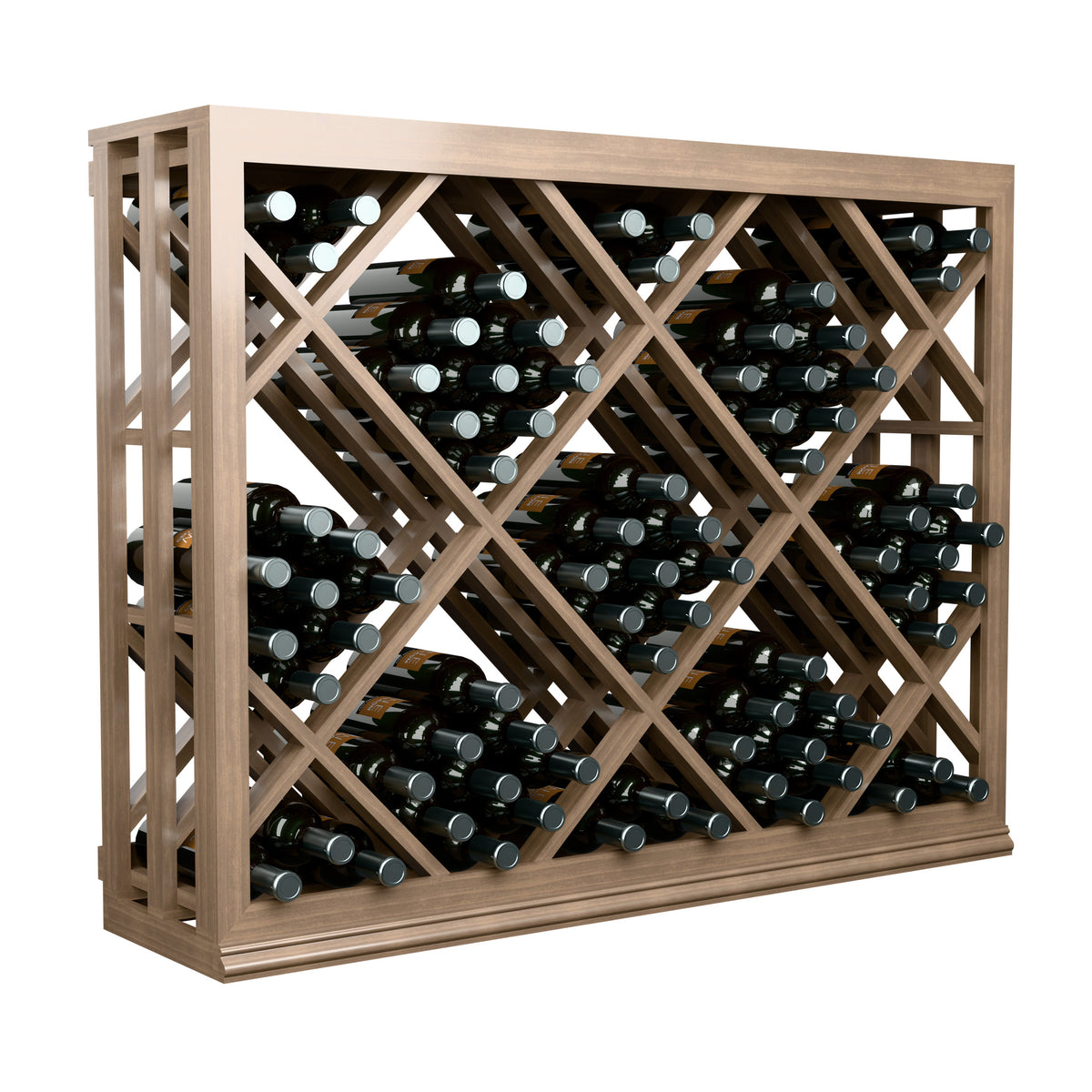 Half-height wine bottle rack with diamond lattice pattern and bottle storage grid