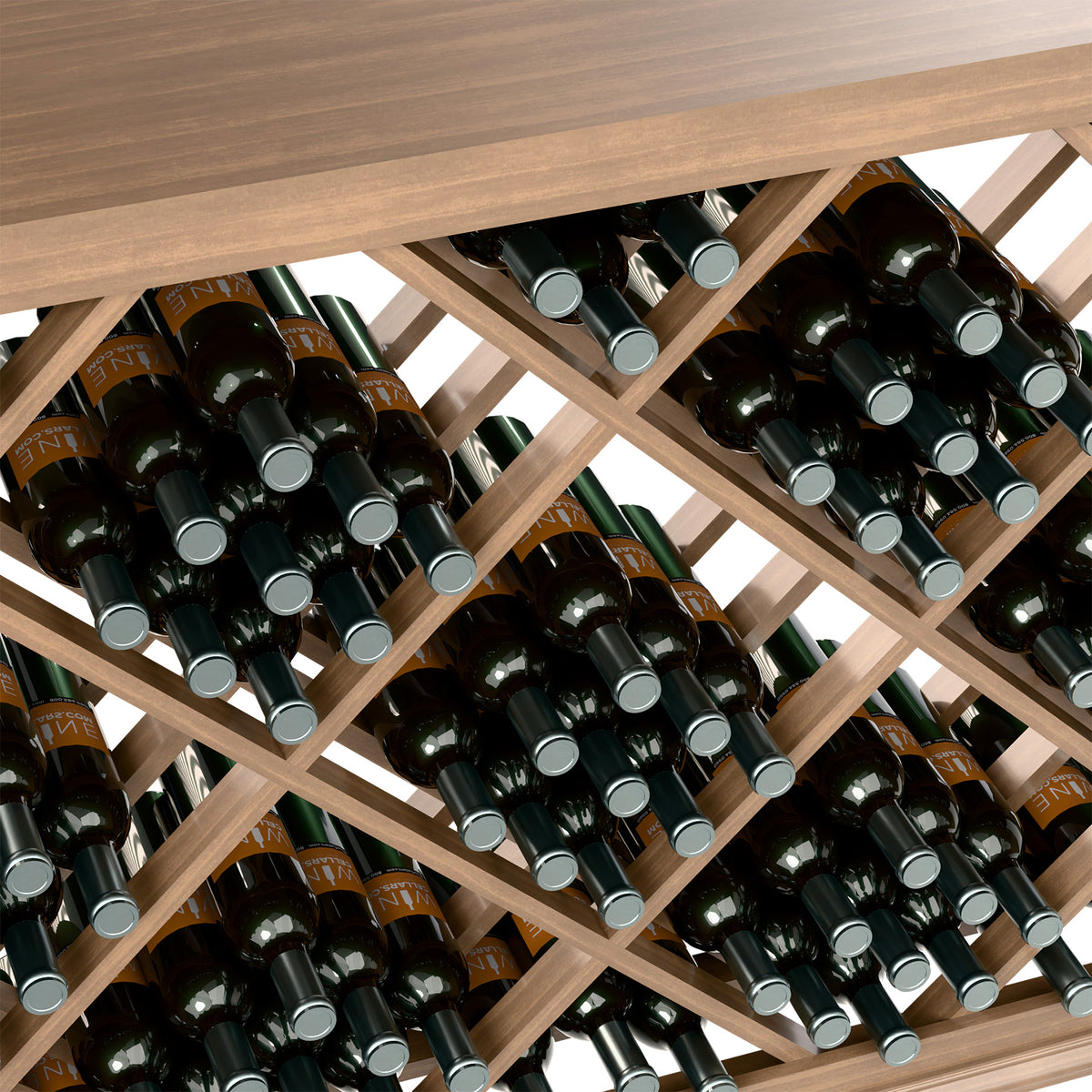 Half-height wine bottle rack showing diamond lattice bottle holder openings