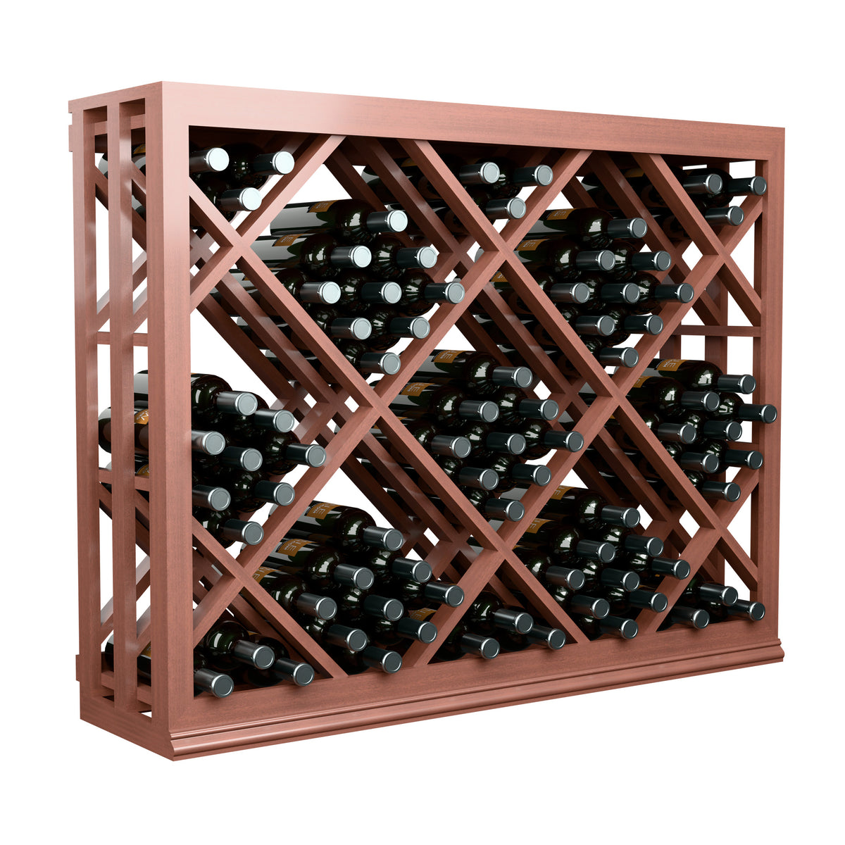 Half-height lattice diamond wine rack with dark wood frame and bottle storage rows