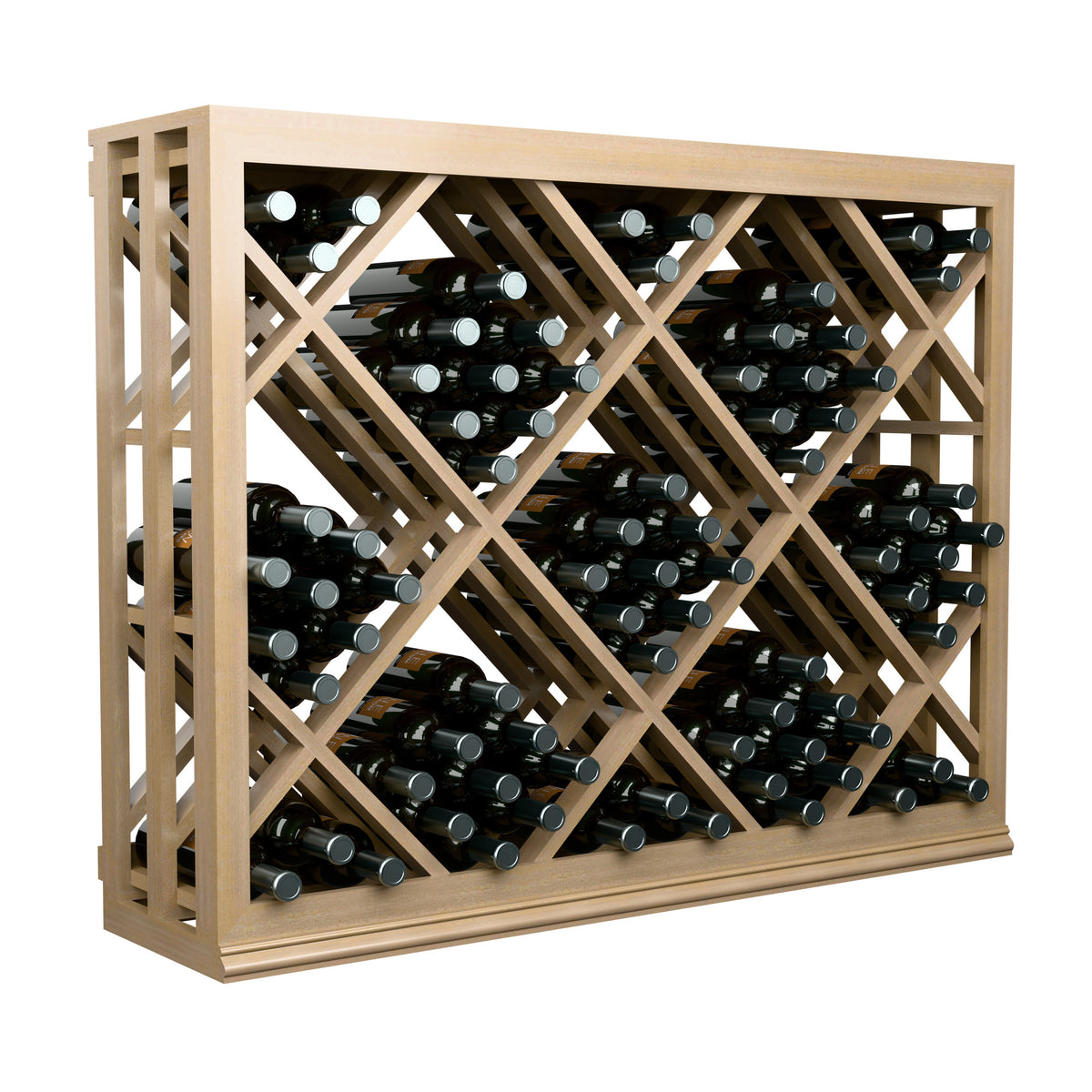 Half-height lattice diamond wine rack with light wood frame and bottle storage rows