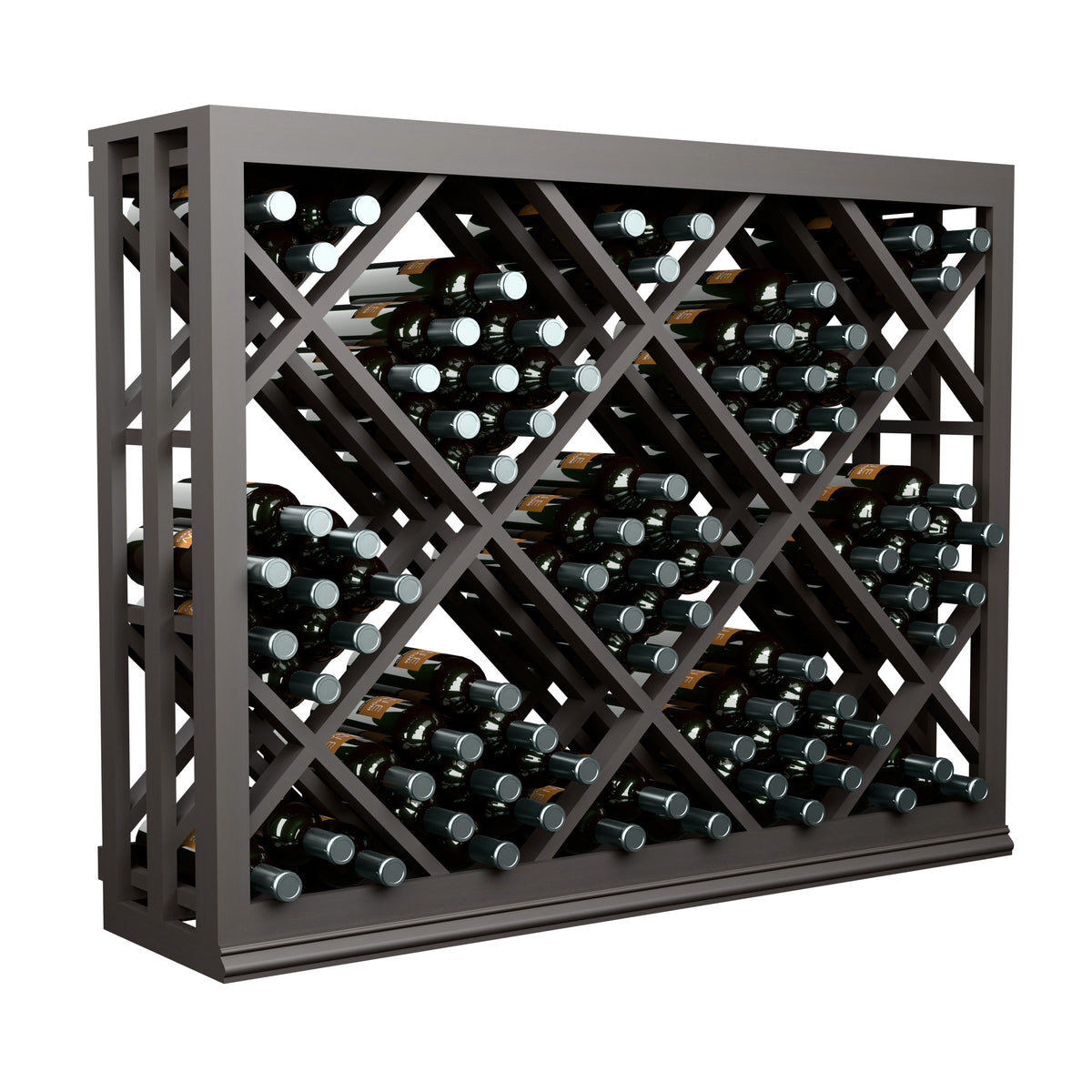 Open diamond lattice wine rack, half-height, with green bottles