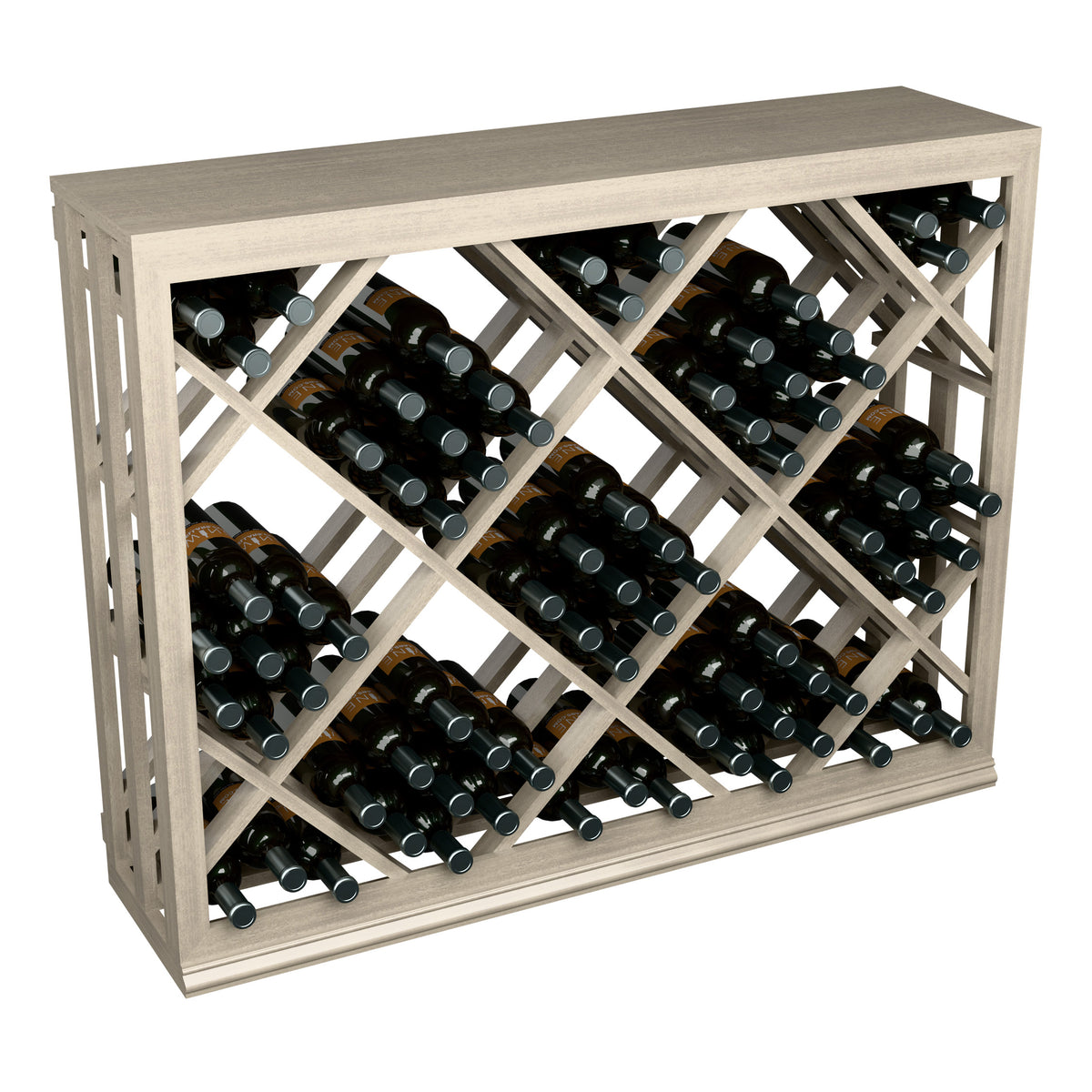 Half-height lattice diamond wine bin with bottle storage across crisscross compartments.