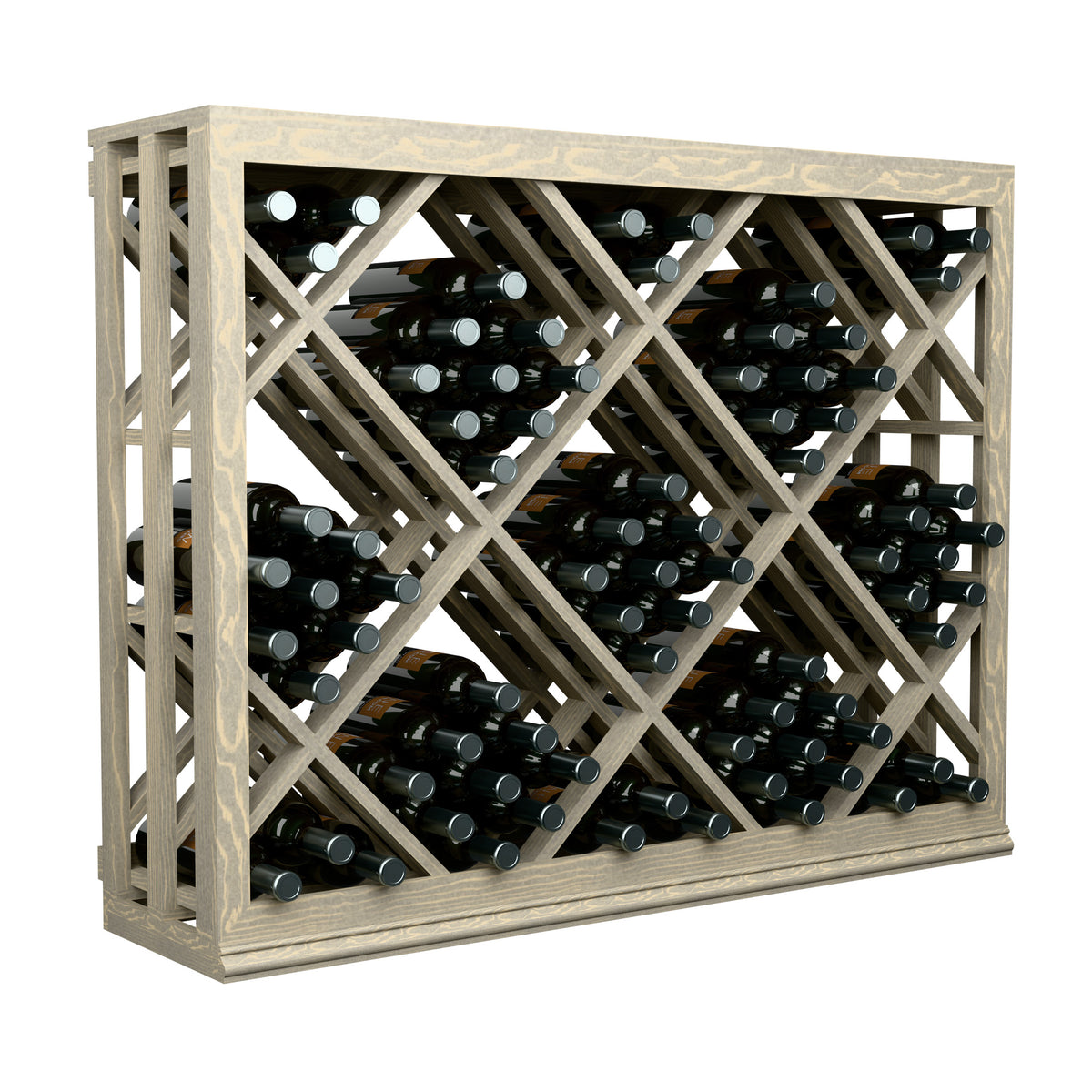 Half-height lattice wine bin showing open front and crisscross bottle holders