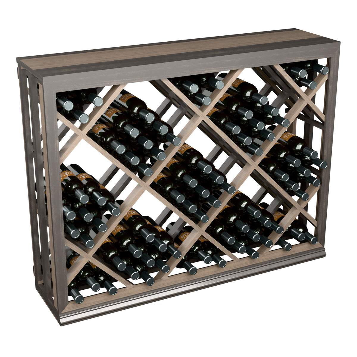 Half-height lattice diamond wine bin holding bottles in a front diamond grid