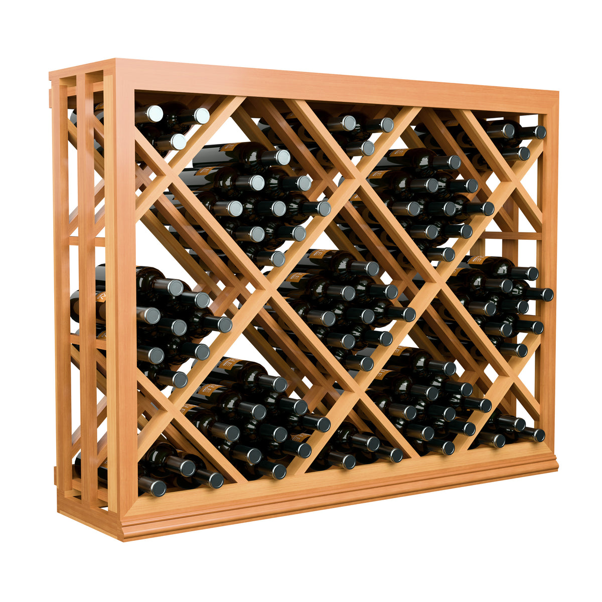 Light natural wood lattice wine bottle rack, diamond crisscross half-height storage