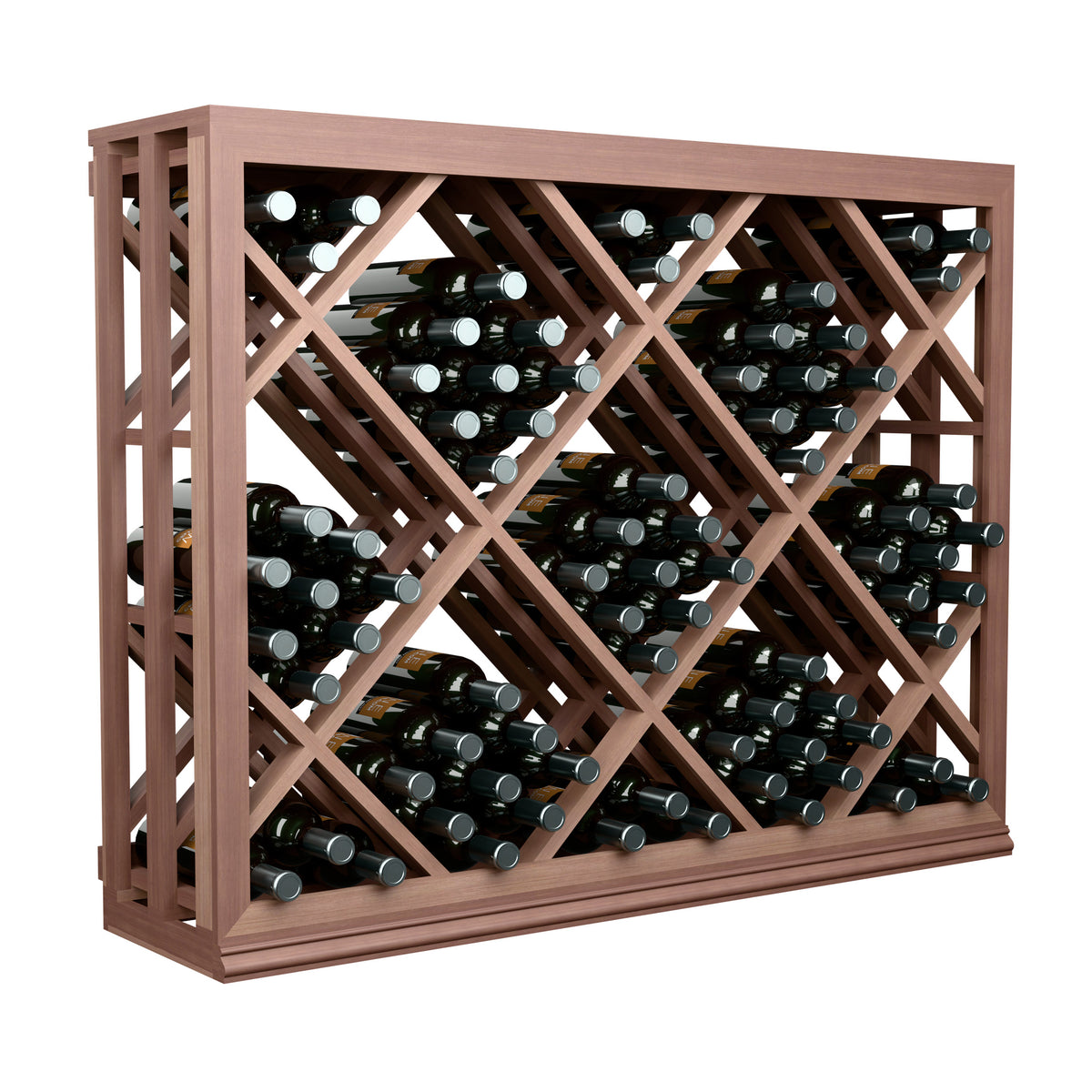 Medium brown wood lattice wine bottle rack, diamond crisscross with bottle slots