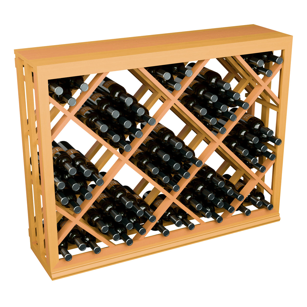 Light wood lattice wine bottle rack with diamond crisscross, half-height storage