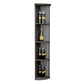 Quarter-round wine bottle shelf with lattice back and round base, dark finish