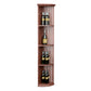 Quarter-round wine bottle shelf with lattice back and round base, warm wood finish