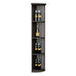 Lattice quarter-round wine shelf tower with round base in dark finish, bottle-ready