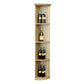 Lattice quarter-round wine shelf with round base, light wood tone, slim vertical slat sides
