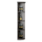 Dark vertical lattice wine shelf with curved top tier and round base, bottle display