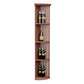 Red wood lattice quarter-round wine shelf with round base, three curved tiers