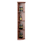 Red wood tall lattice wine shelf with curved top tier and round base, three tiers