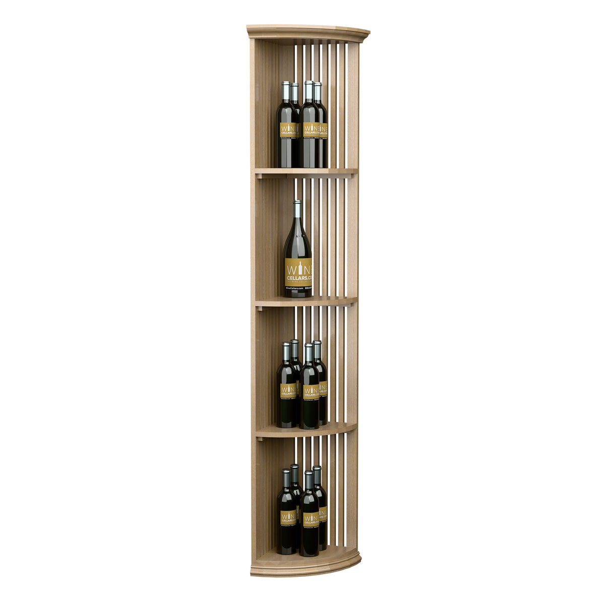 Light wood lattice quarter-round wine shelf with round base, 4 bottle slots shown