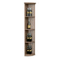 Light wood tall lattice quarter-round wine shelf with round base and multiple bottle rows