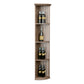 Light wood lattice quarter-round wine shelf with round base, four bottles displayed