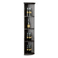 Dark wood tall lattice quarter-round wine shelf with round base and four bottle slots