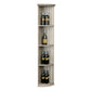Lattice quarter-round wine shelf with round base, gray wood finish and bottle racks