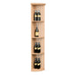 Lattice quarter-round wine shelf with round base, light wood finish and three bottle tiers