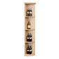 Lattice quarter-round wine shelf with round base, light wood finish and vertical slat sides