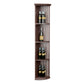 Dark wood quarter-round lattice wine shelf with round base and open bottle shelves