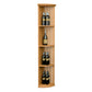 Light wood quarter-round lattice wine shelf with round base and three bottle rows